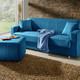 Schlafsofas - Klick-Klack-Sofa mit Hocker und Dekokissen, in Farbe ROT – Farbe BLAU – Ansicht 1