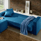 Schlafsofas - Klick-Klack-Sofa mit Hocker und Dekokissen, in Farbe ROT – Farbe BLAU – Ansicht 2