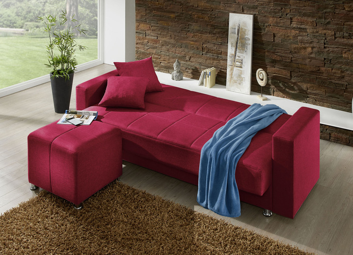 Schlafsofas - Klick-Klack-Sofa mit Hocker und Dekokissen, in Farbe ROT Ansicht 2