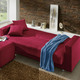 Schlafsofas - Klick-Klack-Sofa mit Hocker und Dekokissen, in Farbe ROT – Farbe ROT – Ansicht 2