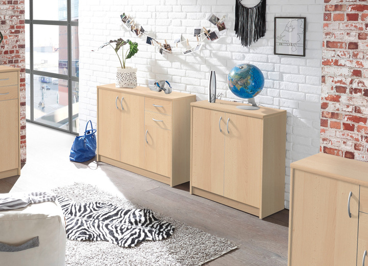 Kommoden - Kombifreundliche Kommode mit silberfarbenen Griffen, in Farbe WEISS, in Ausführung 2-türig, schmal Ansicht 4