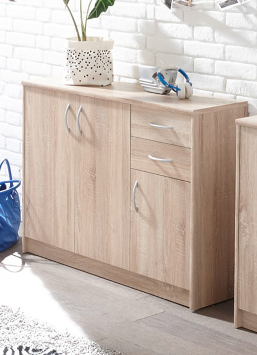 Kommoden - Kombifreundliche Kommode mit silberfarbenen Griffen, in Farbe WEISS, in Ausführung 2-türig, schmal Ansicht 6