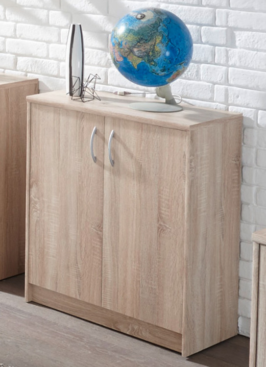 Kommoden - Kombifreundliche Kommode mit silberfarbenen Griffen, in Farbe WEISS, in Ausführung 2-türig, schmal Ansicht 9