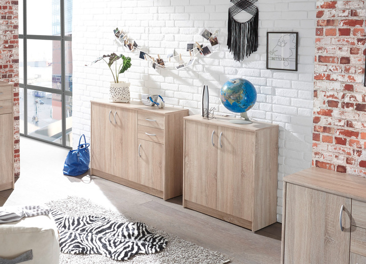 Kommoden - Kombifreundliche Kommode mit silberfarbenen Griffen, in Farbe WEISS, in Ausführung 2-türig, schmal Ansicht 7