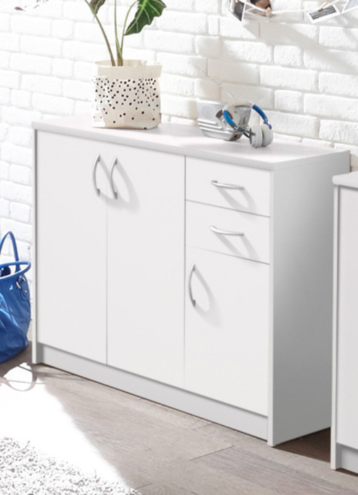 Kommoden - Kombifreundliche Kommode mit silberfarbenen Griffen, in Farbe WEISS, in Ausführung 2-türig, schmal Ansicht 5