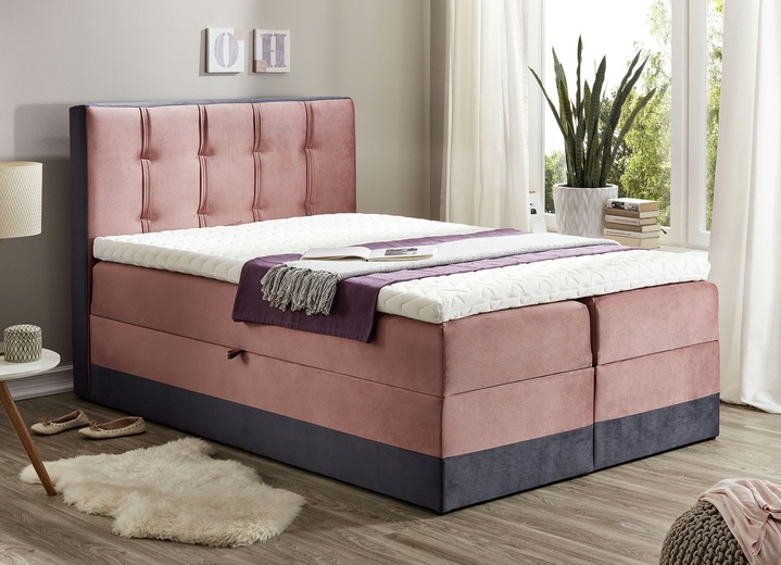 - Boxspringbett mit Topper und 2 Bettkästen, in Farbe ROSA-ANTHRAZIT Ansicht 1