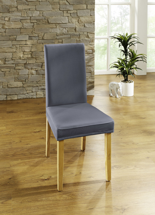 Sessel- & Sofaüberwürfe - Stuhlbezug und Stuhlhusse mit optimaler Passform, in Größe 106 (Stuhlbezug, 2er-Pack) bis 112 (Stuhlhusse), in Farbe DUNKELGRAU