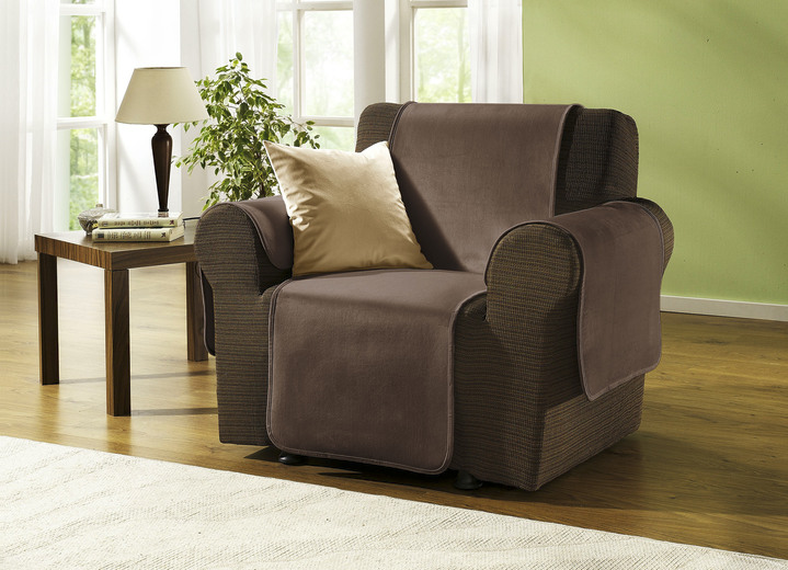 Sessel- & Sofaüberwürfe - Edel und angenehm: Rutschfeste Wohnaccessoires für Sie!, in Größe 101 (Sesselschoner 50x150 cm) bis 905 (2 Kissenbezüge, je 40x 40 cm), in Farbe BRAUN Ansicht 1