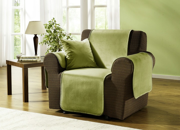 Sessel- & Sofaüberwürfe - Edel und angenehm: Rutschfeste Wohnaccessoires für Sie!, in Größe 101 (Sesselschoner 50x150 cm) bis 905 (2 Kissenbezüge, je 40x 40 cm), in Farbe GRÜN Ansicht 1