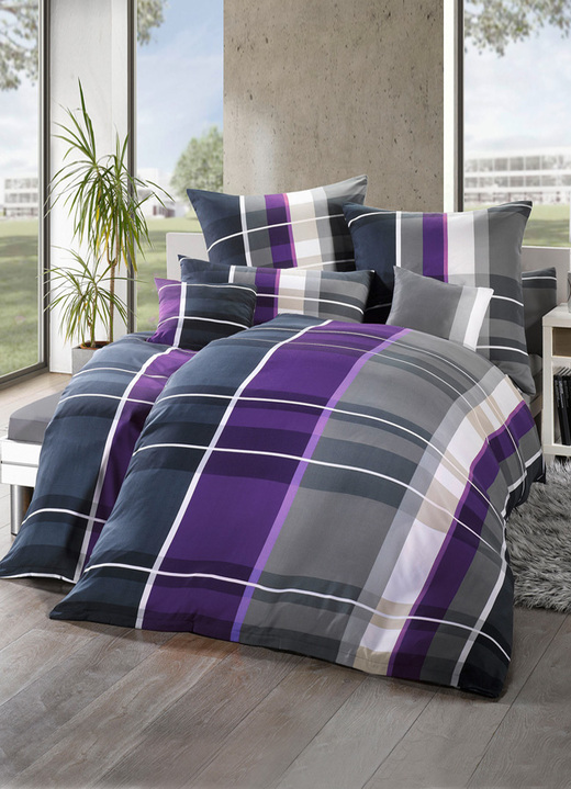 Bettwäschegarnituren - Moderne Bettwäsche-Garnitur aus Microfaser, in Größe 112 (80/80 cm + 135/200 cm) bis 912 (10-teiliges Sparset), in Farbe LILA