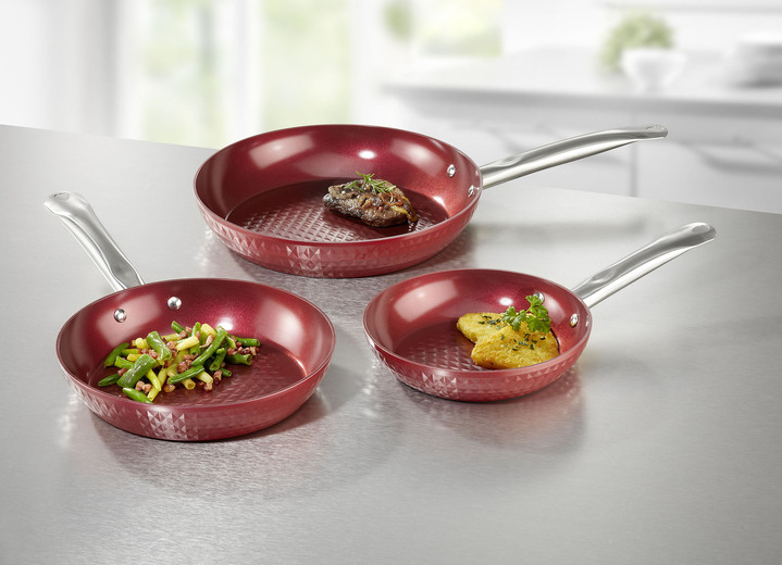 - Ceraflon Pfannen-Set, 3-teilig, mit Diamant-Antihaft-Versiegelung, in Farbe ROT