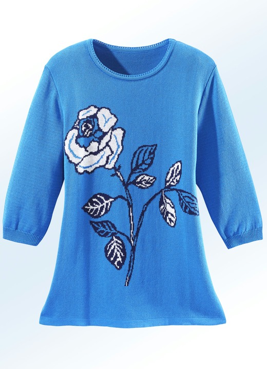 Pullover & Strickmode - Pullover mit Rosen-Motiv, in Größe 042 bis 058, in Farbe AZURBLAU