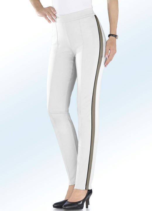 - Soft-Stretch-Hose mit Galonstreifen, in Größe 017 bis 052, in Farbe WEISS-TAUPE