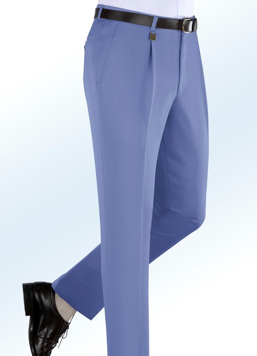 - Dehnbundhose mit Bundfalten in 4 Farben, in Größe 024 bis 106, in Farbe TAUBENBLAU MELIERT