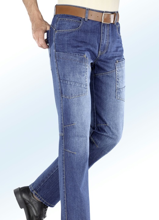 Hosen - Jeans mit Kontraststepp allover auch in Schwarz, in Größe 024 bis 060, in Farbe JEANSBLAU Ansicht 1