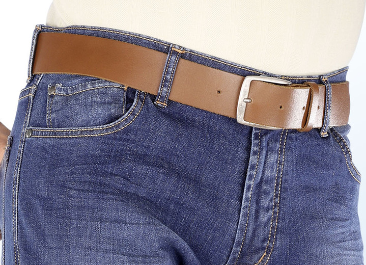 Gürtel - Trendiger Herren-Gürtel, aus Leder, 4 cm breit, in Größe 090 bis 130, in Farbe COGNAC Ansicht 2