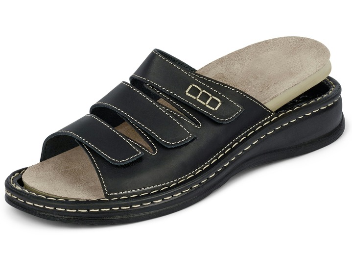 Sandalen & Pantoletten - Mubb, bequeme Herren-Pantoletten, Weite H, mit herausnehmbarem Fußbett, in Größe 040 bis 046, in Farbe COGNAC Ansicht 4