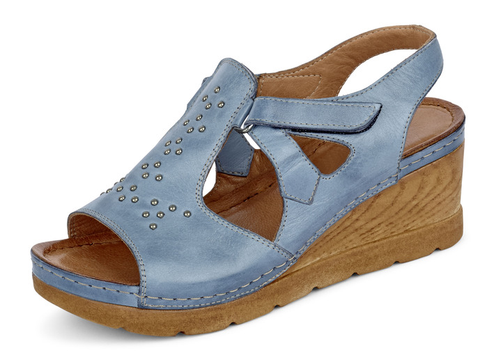 Sandaletten & Pantoletten - Sandalette mit Nietenzier, in Größe 036 bis 042, in Farbe JEANS