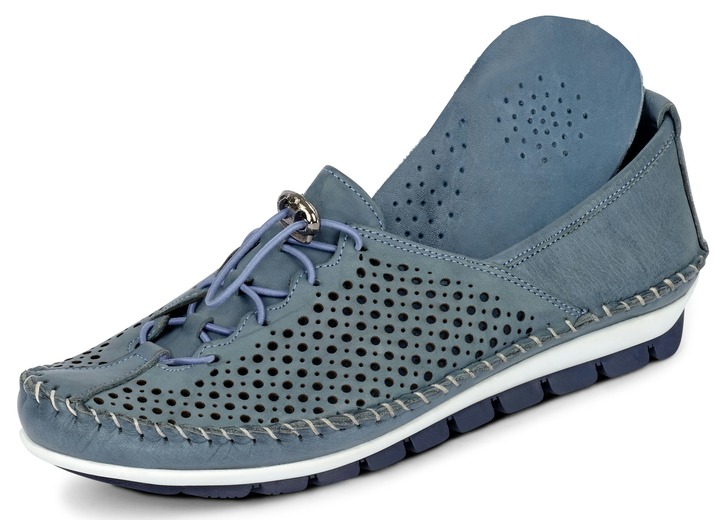 Slipper & Schnürschuhe - Gemini, bequeme Damen-Slipper, Weite G, mit herausnehmbarem Fußbett Ansicht 2 Slipper & Schnürschuhe - Gemini, bequeme Damen-Slipper, Weite G, mit herausnehmbarem Fußbett, in Größe 036 bis 042, in Farbe JEANS Ansicht 2