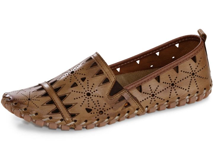 Damenmode - Gemini, sommerliche Damen-Slipper, Weite G, mit herausnehmbarem Fußbett, in Größe 036 bis 042, in Farbe COGNAC Ansicht 1