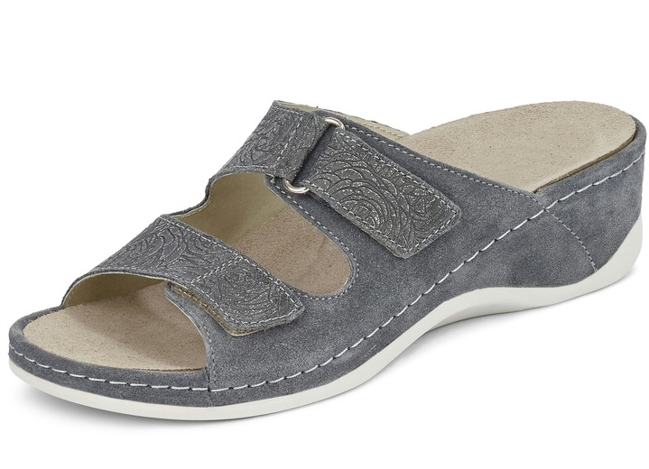 Sandaletten & Pantoletten - Mubb, bequeme Damen-Pantoletten, Weite H, mit herausnehmbarem Fußbett, in Größe 036 bis 042, in Farbe JEANSBLAU Ansicht 3