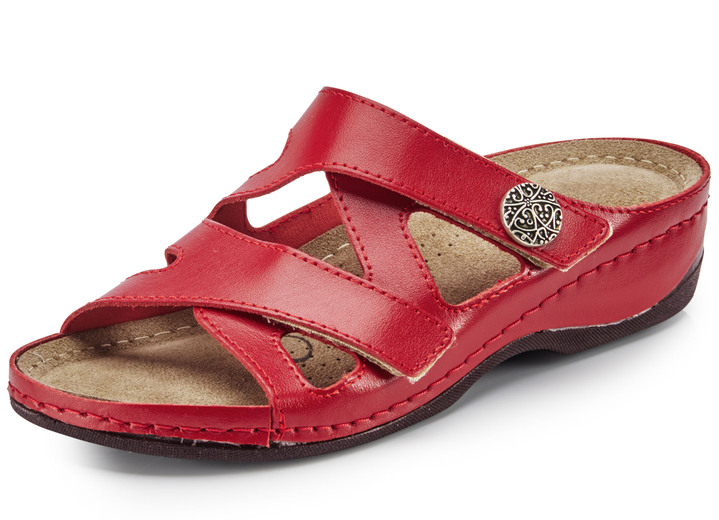 Damenmode - ELENA EDEN, bequeme Damen-Pantoletten, Weite G, mit Klettverschluss, in Größe 036 bis 042, in Farbe ROT Ansicht 1