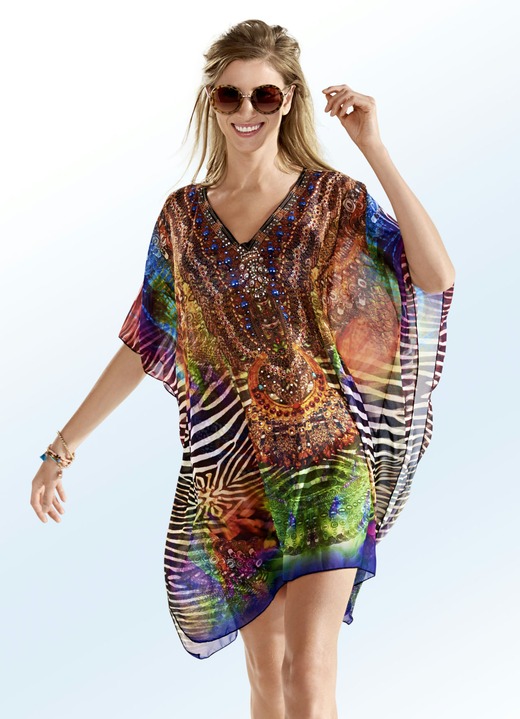 Tunika Mit Schmucksteinchen Leicht Transparent Bade Strandmode Bader