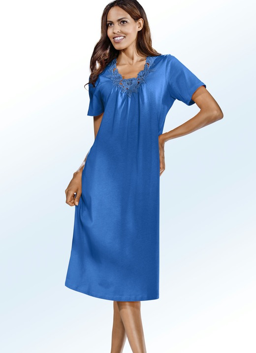 Kurzarm - Zweierpack Nachthemden, Stickereispitze und Raffungen im Vorderteil Ansicht 3 Kurzarm - Zweierpack Nachthemden, Stickereispitze und Raffungen im Vorderteil, in Größe 038 bis 060, in Farbe LILA/ORANGE Ansicht 3