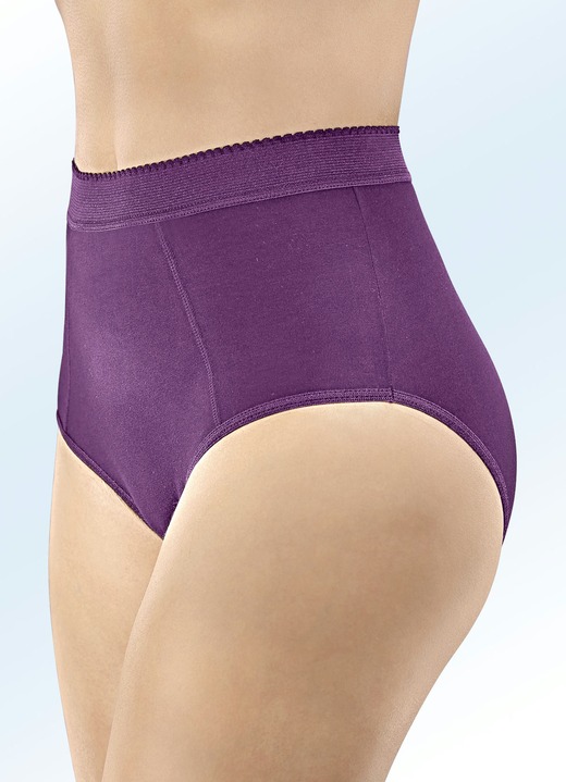 Damenmode - Fünferpack Formslips mit verstärkter Bauchpartie, in Größe 038 bis 056, in Farbe 3X PFLAUME, 2X RAUCHBLAU Ansicht 1