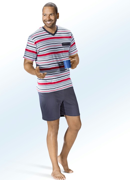 Shortys - Zweierpack Shortys mit V-Ausschnitt und Brusttasche, in Größe 046 bis 062, in Farbe 1X MARINE-BUNT, 1X GRAU-BUNT Ansicht 2