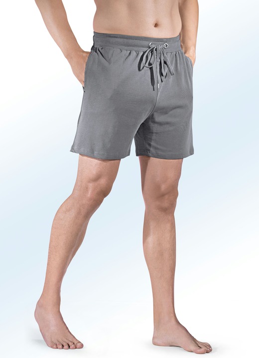 Shortys - Zweierpack Schlaf- und Freizeithosen kurz mit Durchzugsband, in Größe 046 bis 062, in Farbe 1X SCHWARZ, 1X GRAFIT Ansicht 2