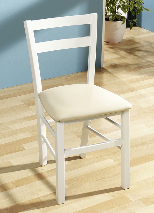 - Esszimmerstühle, 2er-Set, aus massiver Buche, in Farbe WEISS-CREME