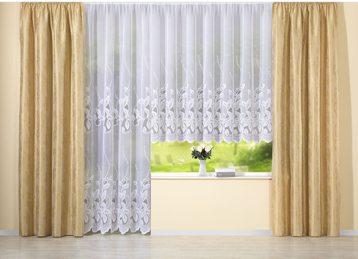 Klassisch - Blumenfenster-Store mit gebogtem Abschluss, in Größe 136 (H120xB250 cm) bis 174 (H160xB500 cm), in Farbe WEISS Ansicht 3