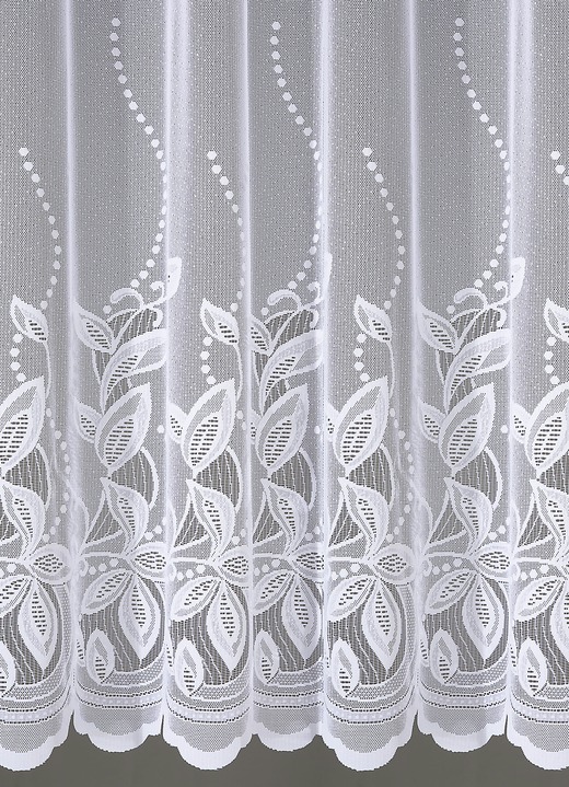 Klassisch - Blumenfenster-Store mit gebogtem Abschluss, in Größe 136 (H120xB250 cm) bis 174 (H160xB500 cm), in Farbe WEISS Ansicht 2