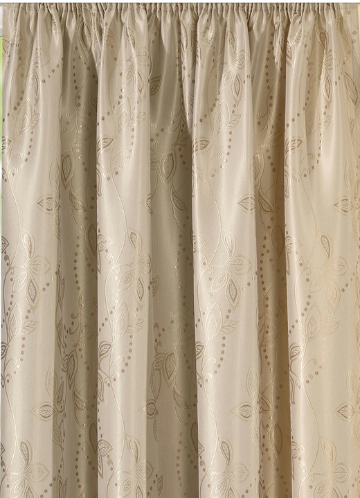 Klassisch - Übergardine mit Blatt-Musterung, in Größe 358 (H145xB140 cm) bis 456 (H245xB140 cm), in Farbe NATUR Ansicht 2