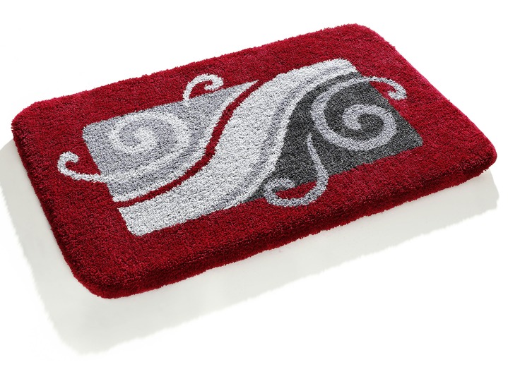 Badgarnituren - Badgarnitur mit 20 mm Florhöhe von Grund, in Größe 100 (Vorleger halbrund, 50/ 80 cm) bis 112 (WC-Deckelbezug, 47/ 50 cm), in Farbe ROT-GRAU Ansicht 1