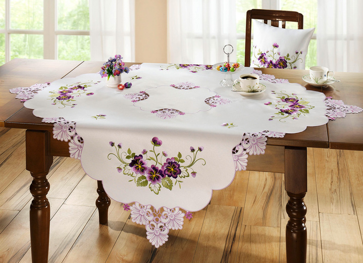 Tischdecken - Tisch- und Raumdekoration mit Blüten in Spitzen-Optik, in Größe 102 (Läufer, 40/ 85 cm) bis 404 (Kissenbezug, 40/ 40 cm), in Farbe SEKT Ansicht 2