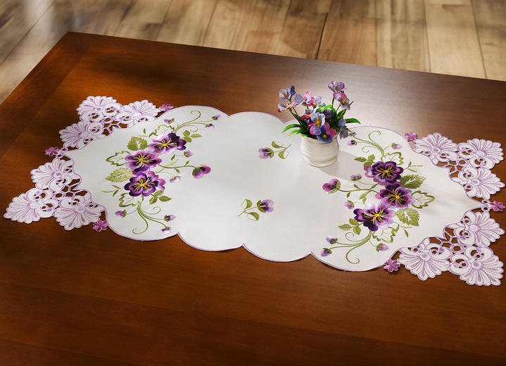 SALE % - Tisch- und Raumdekoration mit Blüten in Spitzen-Optik, in Größe 102 (Läufer, 40/ 85 cm) bis 404 (Kissenbezug, 40/ 40 cm), in Farbe SEKT Ansicht 1