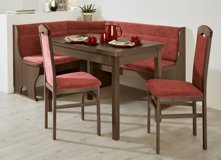 Stühle & Sitzbänke - Stilvolle Esszimmermöbel, in Farbe NUSSBAUM-ROT, in Ausführung Eckbankgruppe, 4-teilig, groß Ansicht 1