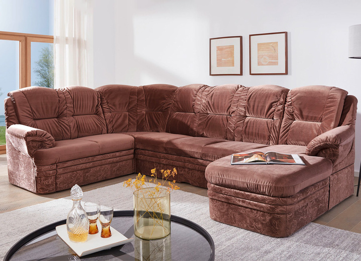 Schlafsofas - Polstermöbel mit Bettfunktion und Bettkasten, in Farbe BRAUN, in Ausführung Wohnlandschaft, 155x311x211 cm