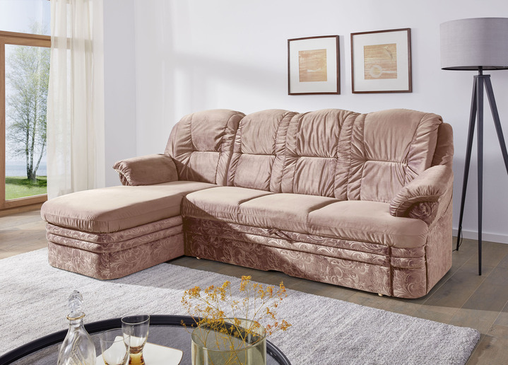 Schlafsofas - Polstermöbel mit Bettfunktion und Bettkasten, in Farbe BEIGE, in Ausführung Polsterecke, 155x252 cm Ansicht 1