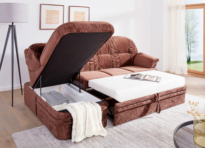 Schlafsofas - Polstermöbel mit Bettfunktion und Bettkasten, in Farbe BRAUN, in Ausführung Polsterecke, 252x155 cm Ansicht 1