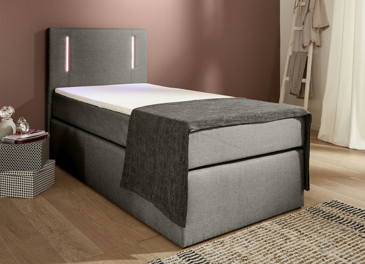 - Boxspringbett mit LED-Beleuchtung, in Farbe GRAU