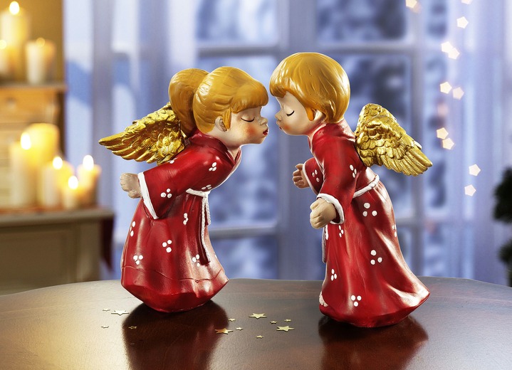 Weihnachtliche Dekorationen - Engel, 2er-Set aus Polyresin, in Farbe ROT