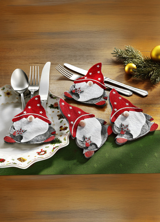Weihnachtliche Dekorationen - Bestecktaschen, 4er-Set, in Farbe ROT-GRAU Ansicht 2