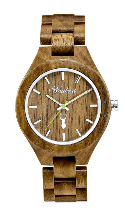 Quartzuhren - Herrenuhr der Marke Waidzeit, komplett gefertigt aus naturbelassenem Walnussholz, in Farbe  Ansicht 2