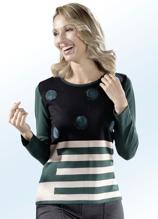 - Pullover in Feinstrick, in Größe 036 bis 050, in Farbe GRÜN-SCHWARZ-BEIGE