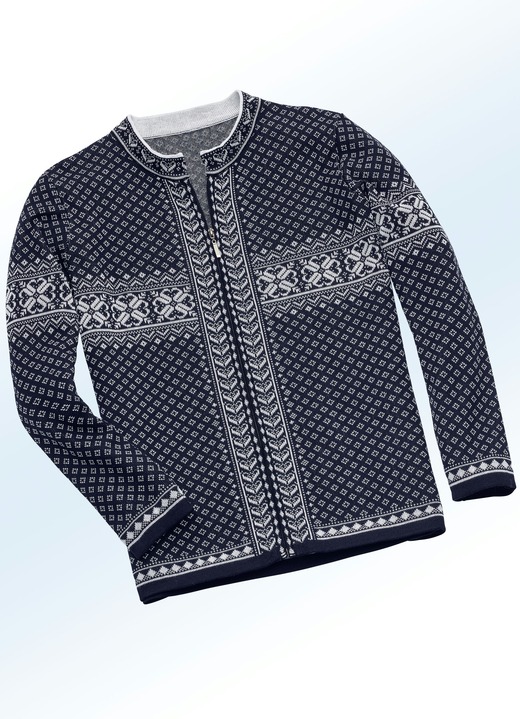 Strickjacken - Strickjacke in Jacquard-Dessin Strickjacken - Strickjacke in Jacquard-Dessin, in Größe 036 bis 052, in Farbe MARINE-ECRU