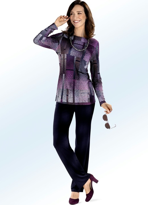 Langarm - Shirt mit farbbrillantem Inkjet-Druck in 2 Farben, in Größe 038 bis 054, in Farbe BEERE-BUNT Ansicht 2