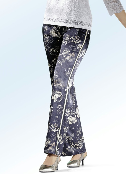 Hosen - Hose mit seitlichem, goldfarbenen Zierband, in Größe 018 bis 054, in Farbe SCHWARZ-BEIGE Ansicht 1